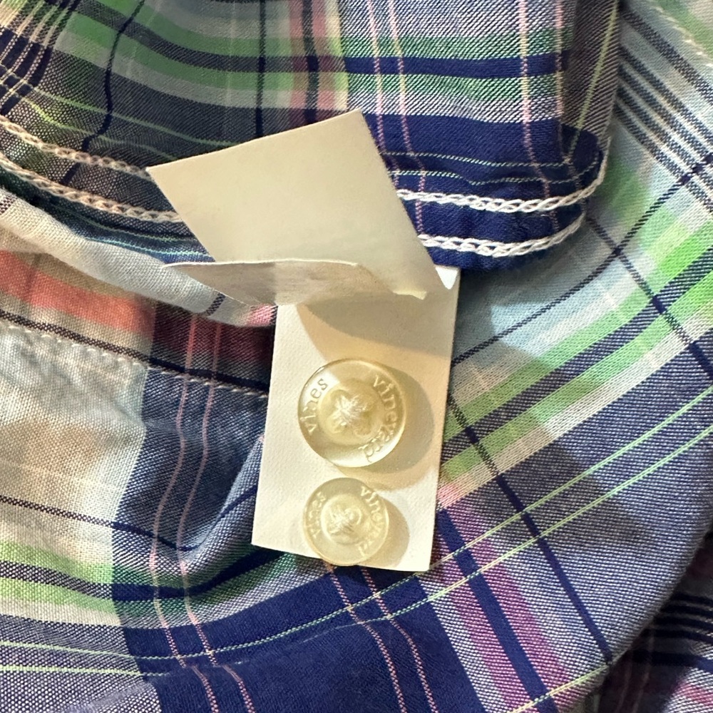 Vineyard Vines Plaid Whale Shirt Large Classic Fit Button Down Pink Navy Green - Picture 13 of 16
